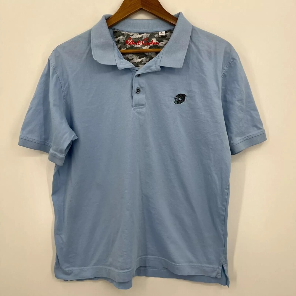 Robert Graham Mens Light Blue Supima Cotton Polo Shirt Camo Trim Size L